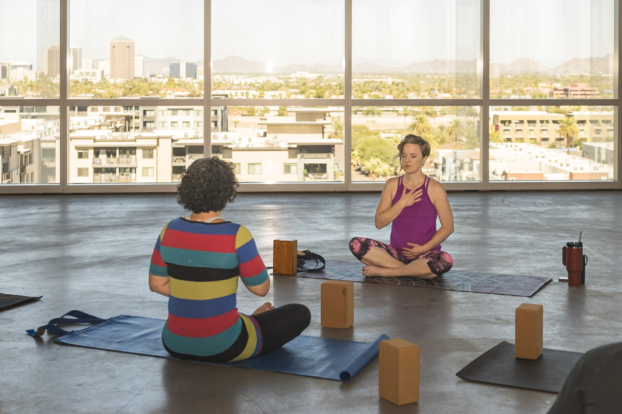Employees practicing mindfulness together during an on-site workplace session