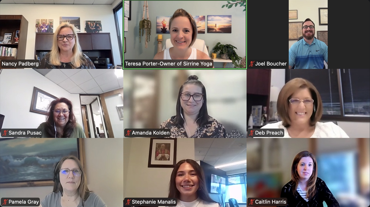 Sirrine Yoga virtual wellness session connecting a distributed team