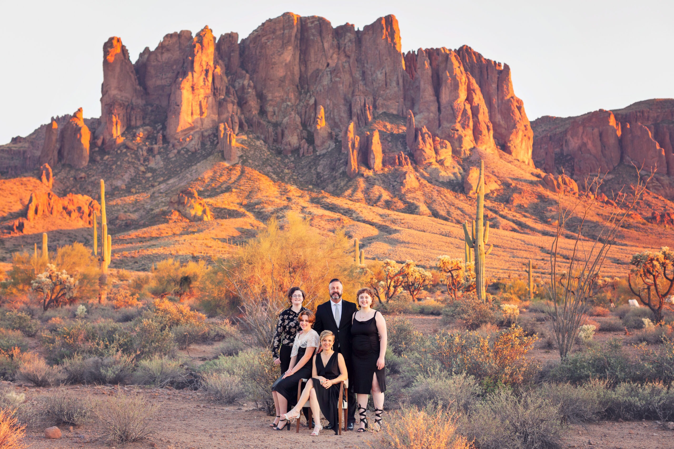 Teresa Porter with her husband and three daughters in the Arizona desert